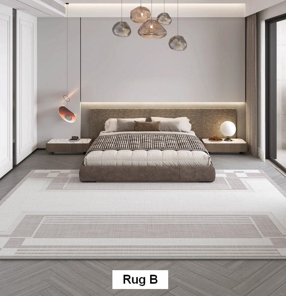 Modern Abstract Rugs under Dining Room Table, Geometric Modern Carpets for Bedroom, Modern Grey Rugs for Living Room-LargePaintingArt.com