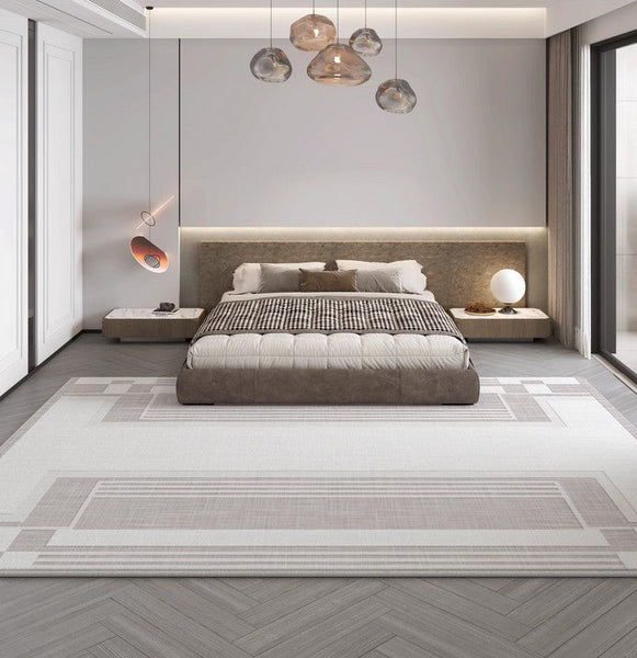 Modern Abstract Rugs under Dining Room Table, Geometric Modern Carpets for Bedroom, Modern Grey Rugs for Living Room-LargePaintingArt.com