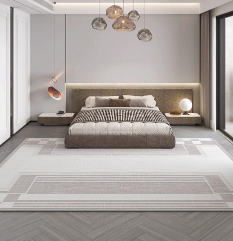 Modern Abstract Rugs under Dining Room Table, Geometric Modern Carpets for Bedroom, Modern Grey Rugs for Living Room-LargePaintingArt.com