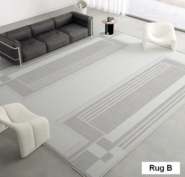 Modern Abstract Rugs under Dining Room Table, Geometric Modern Carpets for Bedroom, Modern Grey Rugs for Living Room-LargePaintingArt.com