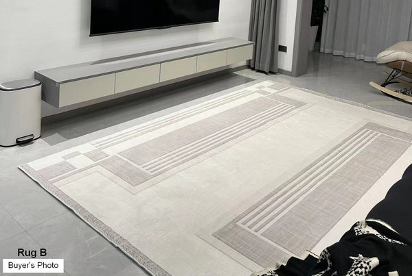 Modern Abstract Rugs under Dining Room Table, Geometric Modern Carpets for Bedroom, Modern Grey Rugs for Living Room-LargePaintingArt.com