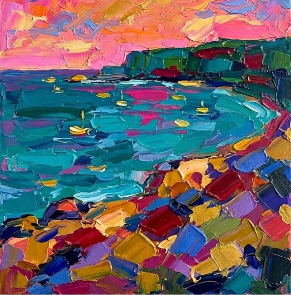 Abstract Seashore Painting, Hand Painted Canvas Art, Impasto Artwork, Original Small Paintings, Palette Knife Paintings, Modern Abstract Painting, Original Abstract Art-LargePaintingArt.com