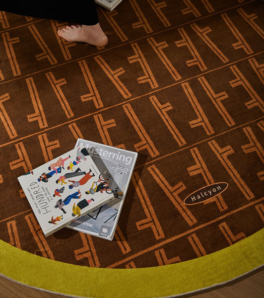 Mid Century Circular Rugs for Bedroom, Abstract Contemporary Round Rugs under Chairs, Modern Rugs for Dining Room, Geometric Modern Rugs for Living Room-LargePaintingArt.com