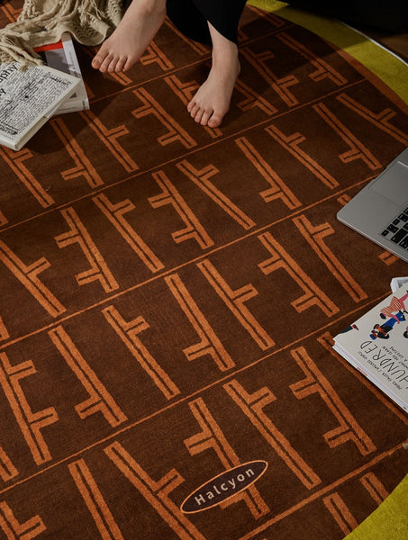 Mid Century Circular Rugs for Bedroom, Abstract Contemporary Round Rugs under Chairs, Modern Rugs for Dining Room, Geometric Modern Rugs for Living Room-LargePaintingArt.com