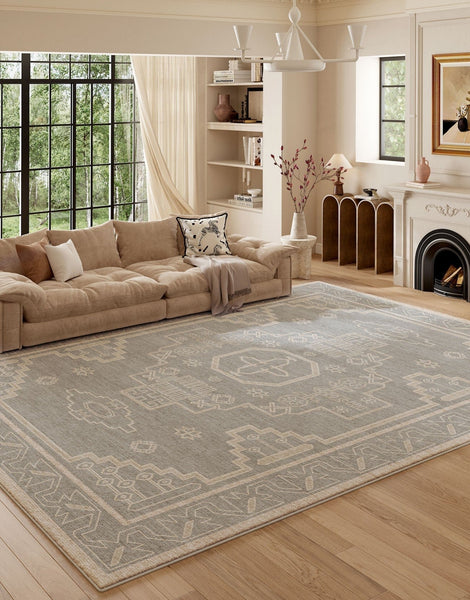 Contemporary Abstract Rugs Next to Bed, Geometric Modern Carpets for Office, Vintage Soft Turkish Rug for Living Room, Large Modern Rugs under Dining Room Table-LargePaintingArt.com