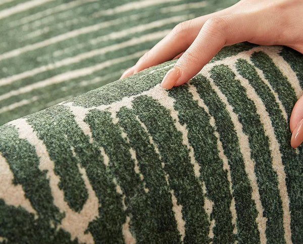 Green Contemporary Modern Rugs, Geometric Round Rugs for Dining Room, Mid Century Round Modern Rugs under Chairs, Bedroom Abstract Modern Area Rugs-LargePaintingArt.com