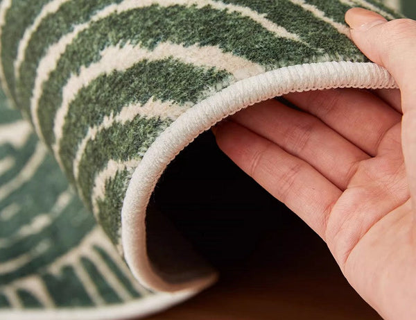 Green Contemporary Modern Rugs, Geometric Round Rugs for Dining Room, Mid Century Round Modern Rugs under Chairs, Bedroom Abstract Modern Area Rugs-LargePaintingArt.com