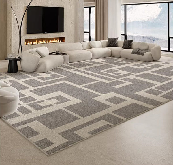 Geometric Modern Rugs for Living Room, Gray Modern Rugs for Bedroom, Contemporary Area Rugs for Dining Room-LargePaintingArt.com