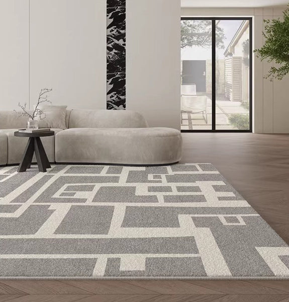 Geometric Modern Rugs for Living Room, Gray Modern Rugs for Bedroom, Contemporary Area Rugs for Dining Room-LargePaintingArt.com