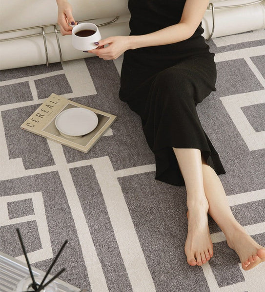 Geometric Modern Rugs for Living Room, Gray Modern Rugs for Bedroom, Contemporary Area Rugs for Dining Room-LargePaintingArt.com