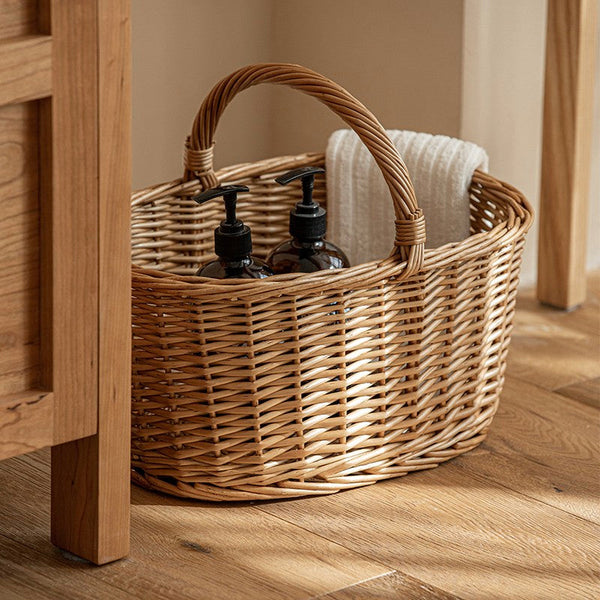Small Picnic Storage Basket with Handle, Hand-woven Wicker Storage Basket, Willow Weaving Baskets for Vegetable, Natural Fruit Basket, Kitchen Storage Baskets