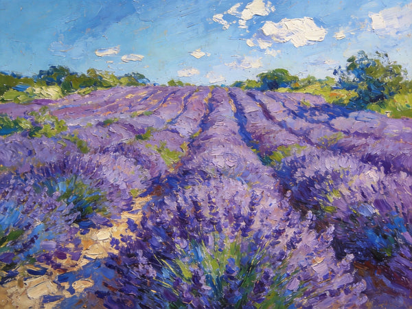 Vibrant Provence Lavender Landscape, Original Wall Art Paintings, Landscape Paintings for Living Room, Small Paintings on Canvas, Landscape Oil Paintings, Hand Painted Canvas Art-LargePaintingArt.com