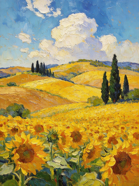 Original Landscape Artwork, Small Oil Paintings, Provence Sunflower Fields in Bloom, Small Paintings On Canvas, Hand Painted Canvas Art, Heavy Texture Wall Art Paintings-LargePaintingArt.com