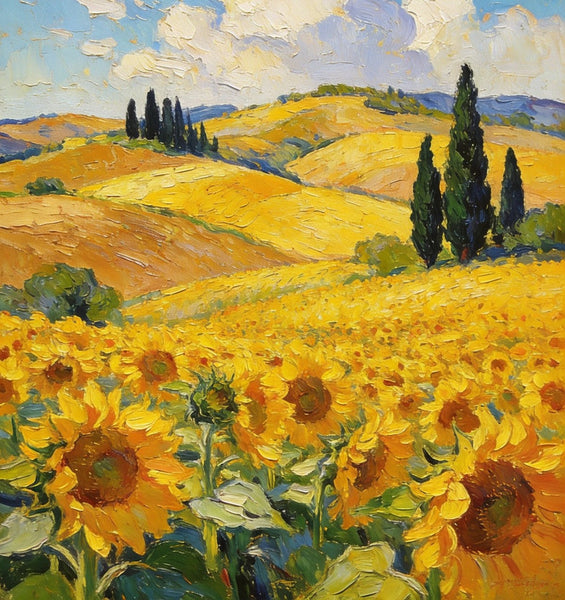 Original Landscape Artwork, Small Oil Paintings, Provence Sunflower Fields in Bloom, Small Paintings On Canvas, Hand Painted Canvas Art, Heavy Texture Wall Art Paintings-LargePaintingArt.com