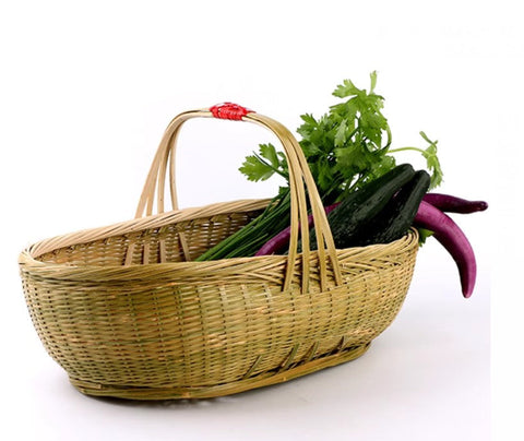 Natural Fruit Basket Lovely Bamboo Baskets for Vegetable, Kitchen Storage Baskets, Picnic Food Basket with Handle, Large Natural Hand-woven Bamboo Basket-LargePaintingArt.com