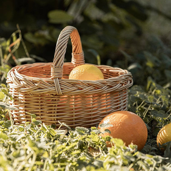 Small Kitchen Storage Baskets, Picnic Storage Basket with Handle, Hand-woven Wicker Storage Basket, Natural Fruit Basket, Willow Weaving Baskets for Vegetable-LargePaintingArt.com