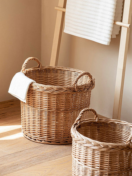 Round Storage Basket for Clothes, Natural Hand-woven Wicker Storage Basket for Clothes, Extra Large Kitchen Storage Baskets, Willow Weaving Baskets for Clothes-LargePaintingArt.com
