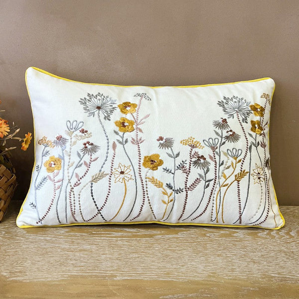 Simple Decorative Throw Pillows for Couch, Spring Flower Decorative Throw Pillows, Embroider Flower Cotton Pillow Covers, Farmhouse Sofa Decorative Pillows-LargePaintingArt.com