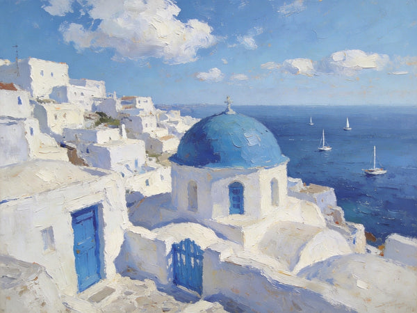 Heavy Texture Artwork, Aegean's Azure Allure, Seashore Beach Painting, Hand Painted Canvas Art, Small Oil Paintings, Original Landscape Paintings, Buy Painting Online-LargePaintingArt.com