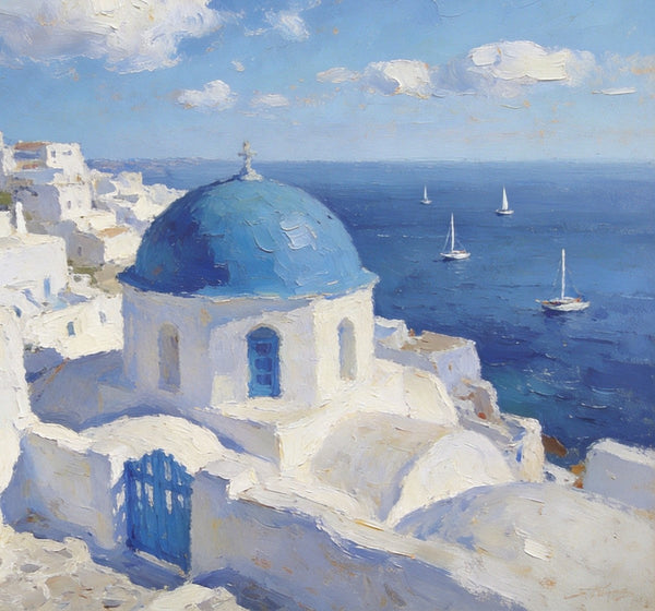 Heavy Texture Artwork, Aegean's Azure Allure, Seashore Beach Painting, Hand Painted Canvas Art, Small Oil Paintings, Original Landscape Paintings, Buy Painting Online-LargePaintingArt.com