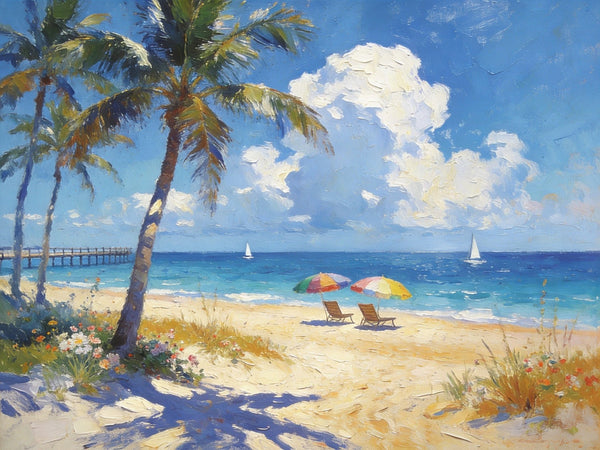 Beach Bliss by the Ocean, Seashore Paintings, Hand Painted Canvas Art, Small Oil Paintings, Landscape Canvas Paintings, Original Canvas Paintings, Small Wall Art Paintings-LargePaintingArt.com