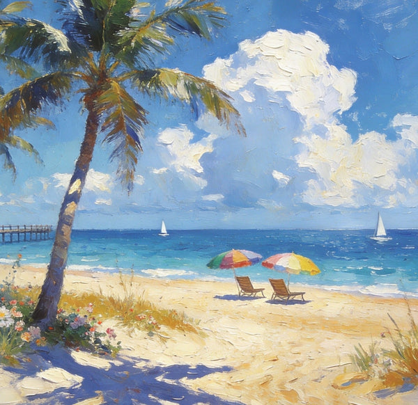 Beach Bliss by the Ocean, Seashore Paintings, Hand Painted Canvas Art, Small Oil Paintings, Landscape Canvas Paintings, Original Canvas Paintings, Small Wall Art Paintings-LargePaintingArt.com