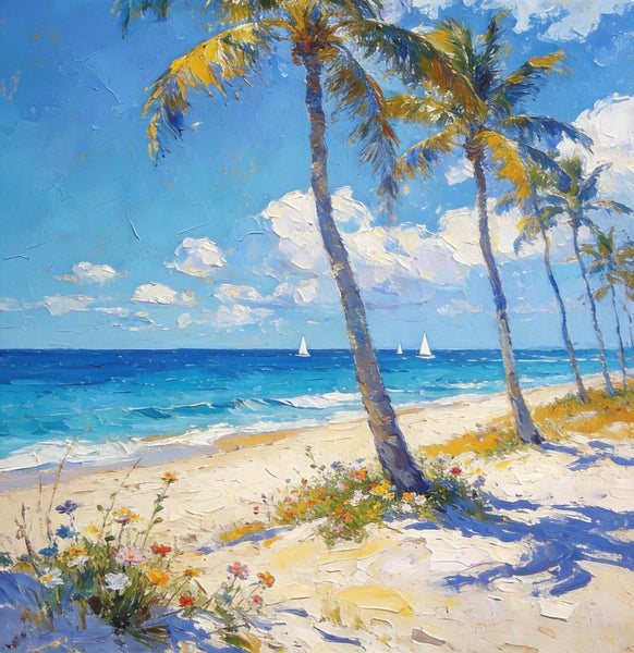 Landscape Canvas Paintings, Beachside Beauty, Seashore Painting, Beach Oil Paintings, Original Landscape Paintings, Hand Painted Canvas Art, On Canvas Small Paintings-LargePaintingArt.com
