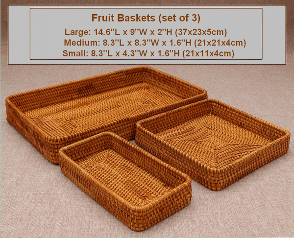 Rectangular Storage Baskets, Woven Rattan Storage Basket, Kitchen Storage Baskets, Storage Baskets for Shelves, Set of 3-LargePaintingArt.com