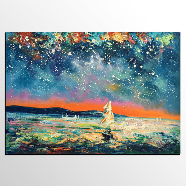 Modern Abstract Art, Oil Painting, Starry Night Sky, Landscape Painting, Bedroom Wall Art-LargePaintingArt.com