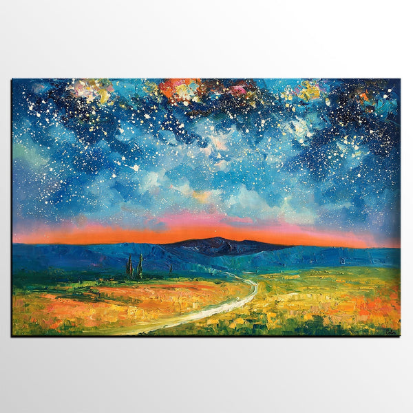 Heavy Texture Painting, Starry Night Sky Painting, Landscape Painting, Custom Large Canvas Art-LargePaintingArt.com