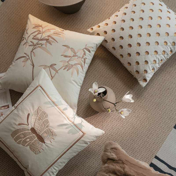 Modern Decorative Pillows for Bedroom, Decorative Pillow Arrangement Ideas for Couch, Embroidered Butterfly Pillow Covers, Large Decorative Throw Pillows for Living Room-LargePaintingArt.com