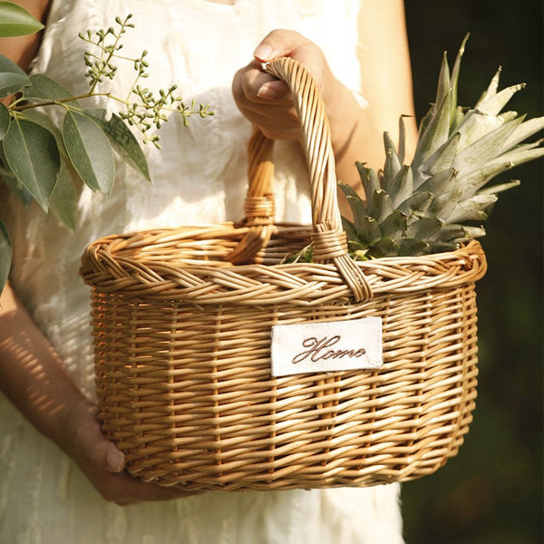 Hand-woven Wicker Storage Basket, Large Picnic Food Basket with Handle, Willow Weaving Baskets for Vegetable, Natural Fruit Basket, Kitchen Storage Baskets-LargePaintingArt.com