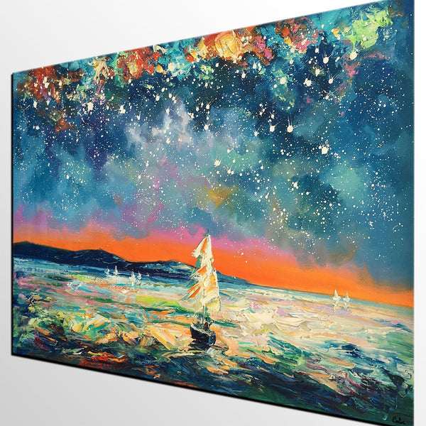Modern Abstract Art, Oil Painting, Starry Night Sky, Landscape Painting, Bedroom Wall Art-LargePaintingArt.com