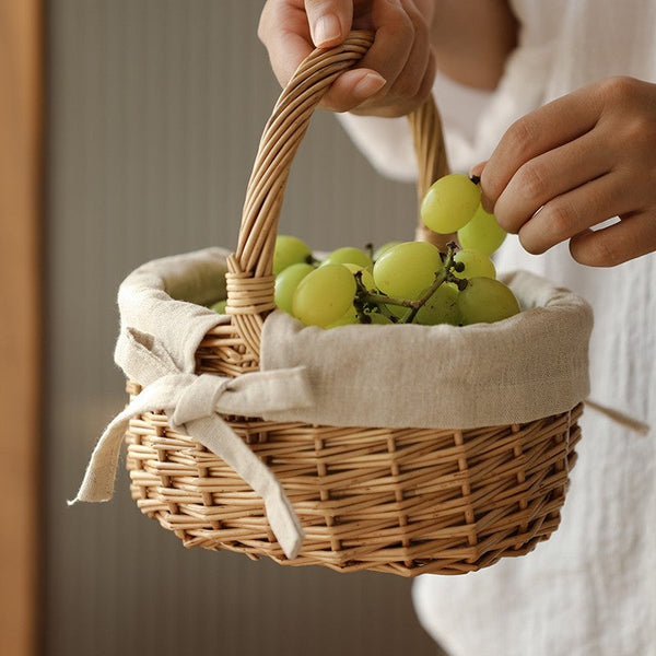 Small Picnic Storage Basket with Handle, Hand-woven Wicker Storage Basket, Willow Weaving Baskets for Vegetable, Natural Fruit Basket, Kitchen Storage Baskets-LargePaintingArt.com