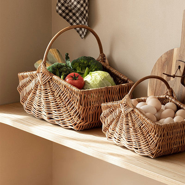 Large Picnic Food Basket with Handle, Natural Hand-woven Wicker Storage Basket, Lovely Willow Weaving Baskets for Vegetable, Natural Fruit Basket, Kitchen Storage Baskets-LargePaintingArt.com