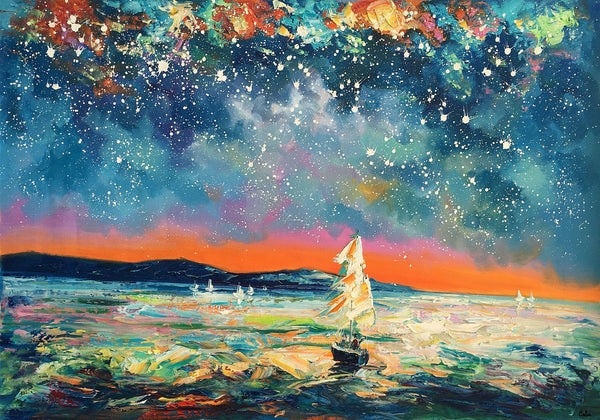 Modern Abstract Art, Oil Painting, Starry Night Sky, Landscape Painting, Bedroom Wall Art-LargePaintingArt.com