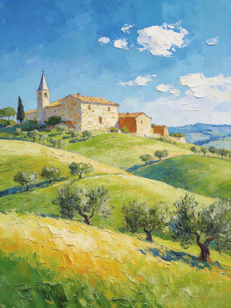 Rolling Hills of Tuscany, Original Landscape Artwork, Small Oil Paintings, Small Paintings On Canvas, Hand Painted Canvas Art, Heavy Texture Wall Art Paintings-LargePaintingArt.com