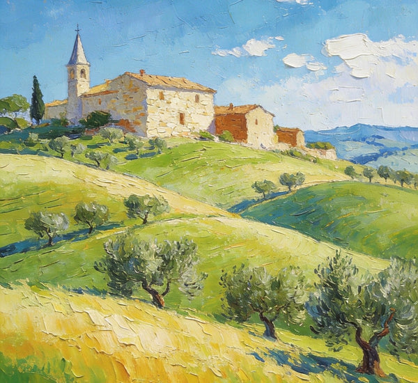 Rolling Hills of Tuscany, Original Landscape Artwork, Small Oil Paintings, Small Paintings On Canvas, Hand Painted Canvas Art, Heavy Texture Wall Art Paintings-LargePaintingArt.com
