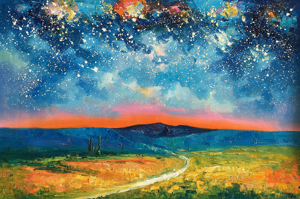 Heavy Texture Painting, Starry Night Sky Painting, Landscape Painting, Custom Large Canvas Art-LargePaintingArt.com