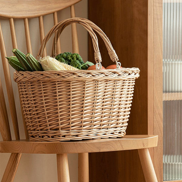 Kitchen Storage Baskets, Small Picnic Food Basket with Handle, Natural Hand-woven Wicker Storage Basket, Willow Weaving Baskets for Vegetable, Natural Fruit Basket-LargePaintingArt.com