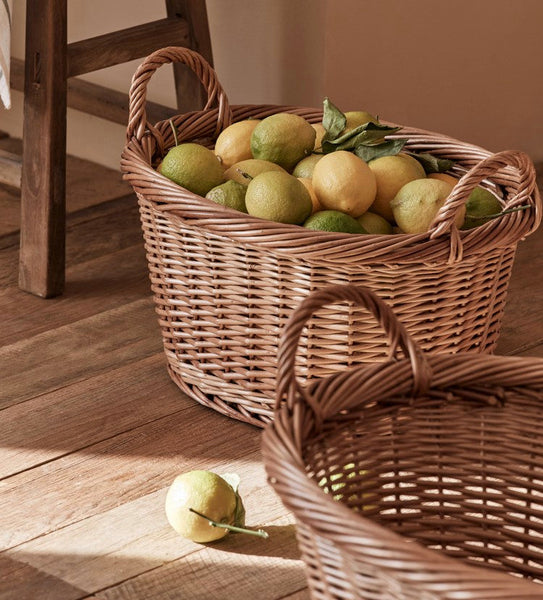 Willow Weaving Baskets for Vegetable, Natural Fruit Basket, Kitchen Storage Baskets, Large Picnic Food Basket with Handle, Natural Hand-woven Wicker Storage Basket-LargePaintingArt.com