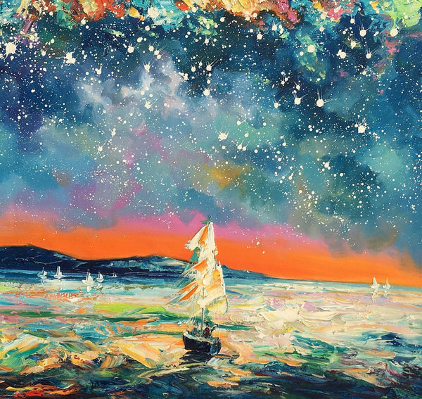 Modern Abstract Art, Oil Painting, Starry Night Sky, Landscape Painting, Bedroom Wall Art-LargePaintingArt.com