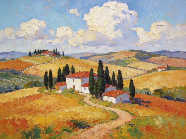 Landscape Paintings on Canvas, Charming Tuscan Countryside View, Original Oil Paintings for Living Room, Palette Knife Canvas Art, Small Landscape Paintings, Hand Painted Oil Paintings-LargePaintingArt.com
