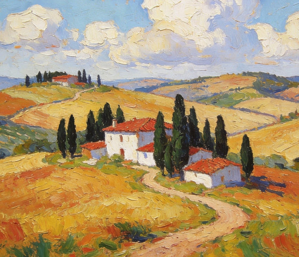 Landscape Paintings on Canvas, Charming Tuscan Countryside View, Original Oil Paintings for Living Room, Palette Knife Canvas Art, Small Landscape Paintings, Hand Painted Oil Paintings-LargePaintingArt.com