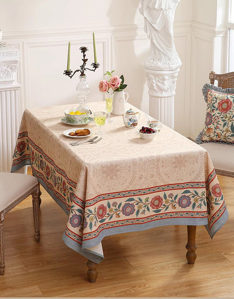 Flower Farmhouse Table Cover, Modern Tablecloth, Rectangle Tablecloth Ideas for Dining Table, Square Linen Tablecloth for Coffee Table-LargePaintingArt.com