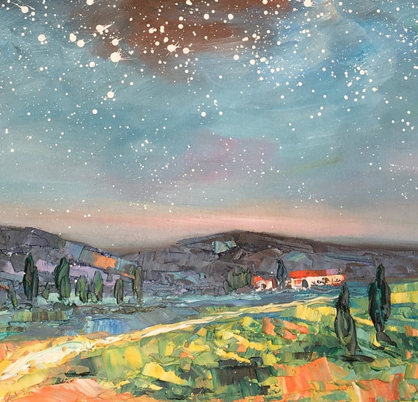 Landscape Oil Painting, Starry Night Sky Painting, Heavy Texture Painting, Custom Abstract Painting-LargePaintingArt.com