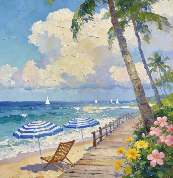 Original Landscape Art, Beach Paradise Found, Hand Painted Canvas Art, Buy Paintings Online, Heavy Texture Wall Art Paintings, Small Paintings On Canvas-LargePaintingArt.com