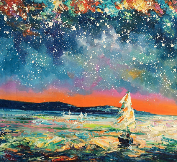 Modern Abstract Art, Oil Painting, Starry Night Sky, Landscape Painting, Bedroom Wall Art-LargePaintingArt.com