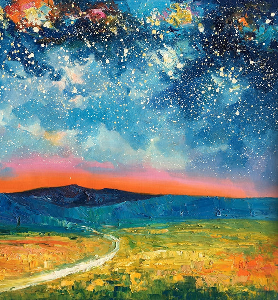 Heavy Texture Painting, Starry Night Sky Painting, Landscape Painting, Custom Large Canvas Art-LargePaintingArt.com