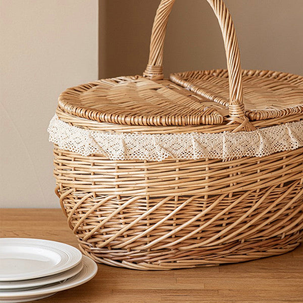 Extra Large Kitchen Storage Baskets, Picnic Storage Basket with Handle, Natural Hand-woven Wicker Storage Basket, Lovely Willow Weaving Baskets for Vegetable, Natural Fruit Storage Baskets-LargePaintingArt.com